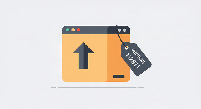 A stylized illustration of a browser window with an upward arrow, accompanied by a tag indicating 
