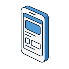 Fototapete - Mobile app isometric icon on transparent background for digital technology visuals. Mobile app includes interface elements like screens and boxes, a modern design for communication and technology.