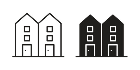 Fototapete - Terraced Houses icon. Stroke and Glyph pictogram. Vector illustration on white background