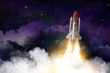 Wall Mural - Modern space rocket in beautiful starry sky