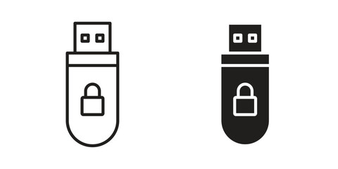 Fototapete - Pendrive security icon. Stroke and Glyph pictogram. Vector illustration on white background