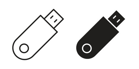 Fototapete - Pendrive icon. Stroke and Glyph pictogram. Vector illustration on white background