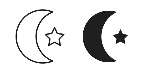 Fototapete - Moon and star icon. Stroke and Glyph pictogram. Vector illustration on white background
