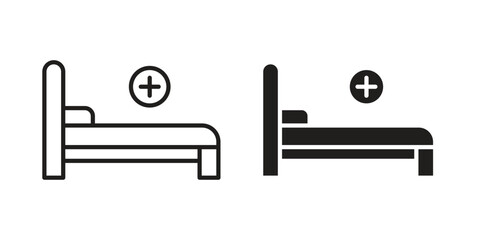 Fototapete - Hospital bed icon. Stroke and Glyph pictogram. Vector illustration on white background