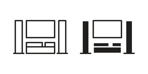 Fototapete - Home cinema icon. Stroke and Glyph pictogram. Vector illustration on white background