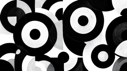 Poster - Geometric shapes composed of concentric circles in black, white, and shades of gray draw the viewer's attention. The artwork exhibits a bold, contemporary design.