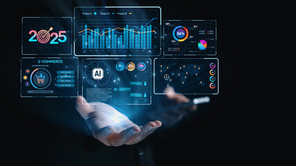Fototapete - Data analytics and big data strategy for real-time analytics, predictive data modeling, business intelligence analytics, and data-driven decision-making in modern digital businesses. Elide