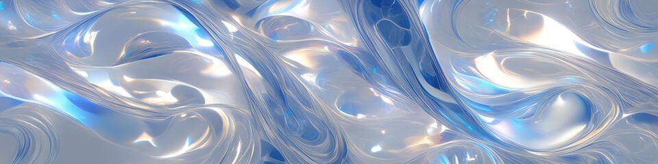 Poster - Abstract water design with smooth waves and reflective surfaces in an artistic blend of blue and silver hues Generative AI