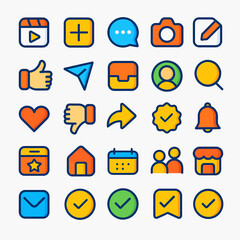 Fototapete - Colorful set of digital icons representing various communication and interface elements.