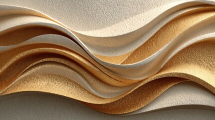 Poster - Elegant wall decor showcases undulating waves in shades of gold and white, adding a modern touch to the interior space. The texture plays with light, enhancing the overall aesthetic.