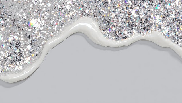 A futuristic technology concept is depicted through abstract digital data, featuring white and gray wave light textures that form a fantasy wave with dots, glow, and light particles set against a