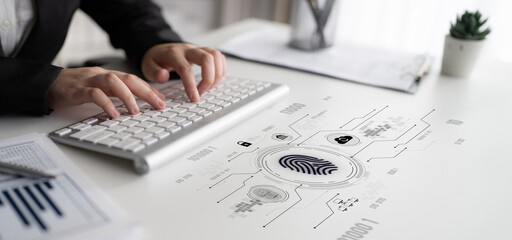 Poster - Biometric fingerprint identification and cybersecurity system ensuring secure access, identity verification, cloud data protection, and digital safety Latch