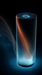Aufkleber - Colorful digital mesh cylinder emitting transforming smoke, transitioning from vibrant red to deep blue against dark background, representing technological innovation and data visualization