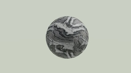 Textured round 3D object with abstract rocklike patterns in grayscale