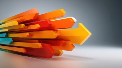 Poster - Brightly colored arrows in shades of orange, blue, and yellow are arranged in a dynamic formation, suggesting movement and direction against a neutral background.