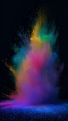 Poster - Multicolored powder explodes against a black backdrop, creating a vibrant display of color and motion, with the lighting shifting from warm to cool tones, enhancing the visual spectacle