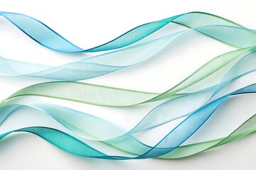Poster - Delicate waves of sheer aqua, turquoise, and green silk ribbons create a flowing abstract design on a white background