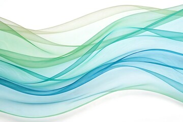 Poster - A flowing wave of sheer aqua, turquoise, and green silk ribbons creates a soft and elegant abstract background on white