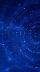 Aufkleber - Concentric circles rotate slowly against a deep blue backdrop, adorned with luminous particles, creating a mesmerizing technological or cosmic visualization