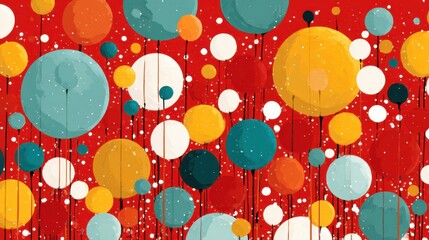 Poster - A colorful painting of many different colored circles. The circles are in various sizes and colors, and they are scattered throughout the painting. The painting has a vibrant and lively feel to it