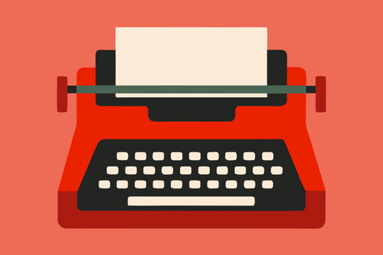 Red Vintage Typewriter Minimalist Vector Drawing retro