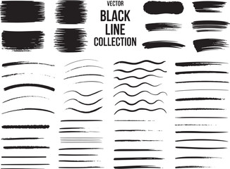 A variety of black brush strokes and line art elements on white