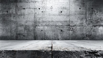 Poster - A concrete wall with a large hole in it. The wall is grey and has a rough texture