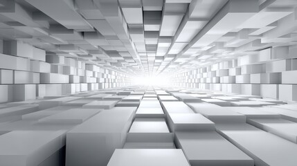 Poster - white and grey abstract rectangles perspective background. wallpaper, banner. generative AI