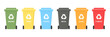 © Didika - Sorting and recycling garbage by material with different types of colored waste bins. Waste separation plastic, paper, metal, organic, glass, e waste. Recycling infographic.