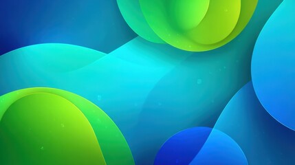 Fototapete - A blue and green background with a series of circles. The circles are of different sizes and colors, and they appear to be floating in the air. Scene is one of creativity and imagination