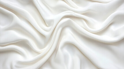 Poster - Luxurious white fabric, silk cloth with soft folds, texture background. Elegant creamy shiny textile pattern for garment.