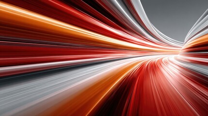 Fototapete - Colorful light trails streak across a dark background, conveying a powerful sense of speed and movement. The combination of red, white, and silver creates an engaging visual experience.