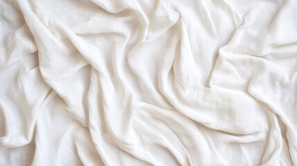 Poster - Close up of crumpled natural cotton textile surface in white. Clean, soft fabric background or texture with copy space.