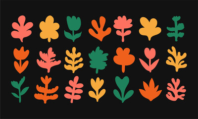 Wall Mural - Big set of different abstract plants. Hand drawn doodles. Modern fashion illustration. Flat design, cartoon drawing, vector.