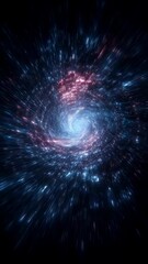 Poster - Energetic composition showcasing a highspeed tunnel portal surrounded by swirling matrix data. The intense motion effect emphasizes the dynamic capabilities of virtual reality and generative
