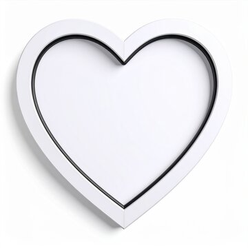 White Heart Shape with Black Border Graphic Element on a White Background