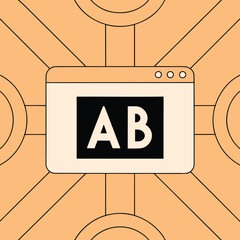 Poster - Beige window with black rectangle displaying white letters A B on a light orange geometric background