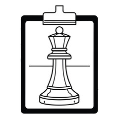 Leinwandbilder - Black and white vector line art chess queen inside a clipboard graphic on white background chessboard