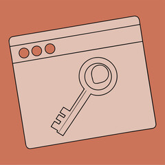 Aufkleber - Black line art illustration of a key overlaid on a browser window with a terracotta background internet
