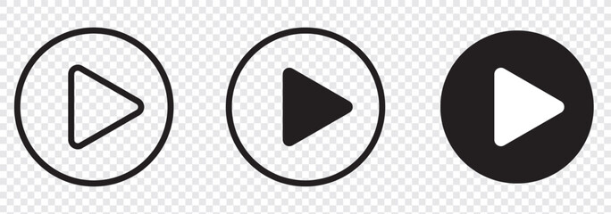 Poster - Play button video icon set transparent background. Video player button icon isolated on play music start audio. 