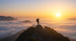 © creativenationstudio - A hiker stands on a mountain peak at sunrise
