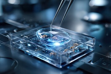 Poster - Scientific experiment showing precision in liquid manipulation in a laboratory setting