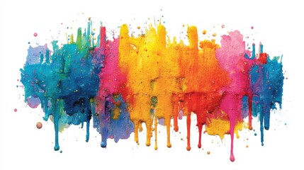 Poster - Bright colors collide in a striking display of abstract art. Layers of paint in blue, yellow, pink, and orange blend and drip, creating a dynamic visual experience.