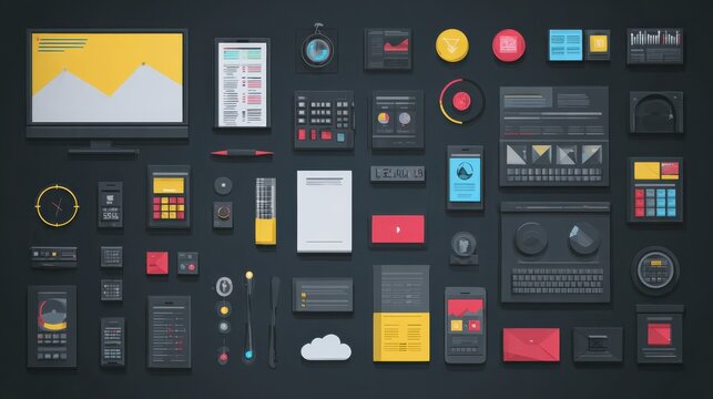 Flat Design Technology Infographic Elements plus Icon Set. Vector., no logos, no brands