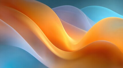 Poster - Soft, flowing waves in vibrant orange and soothing blue create a tranquil atmosphere. The colors blend seamlessly, evoking feelings of calm and creativity.