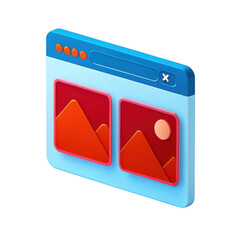 Poster - 3d stylized web browser window displaying images isolated on transparent background