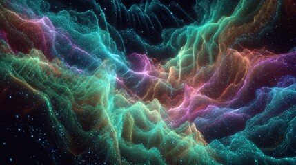 Aufkleber - Expanding fractal waves glowing with neon hues in interstellar space