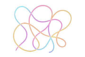 Poster - Vibrant neon light lines intertwining, creating dynamic abstract pattern against transparent backdrop, representing contemporary digital graphic design trend