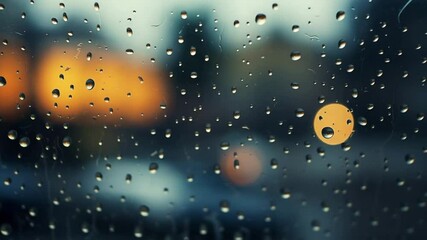 Wall Mural -  A car window adorned with raindrops, featuring a soft blurred effect on the glass surface, capturing a moody and atmospheric moment that evokes introspection, calm, and the quiet beauty of 4k