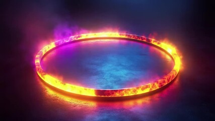 Poster - Colorful fire circle illuminated in a dark atmosphere with a misty background